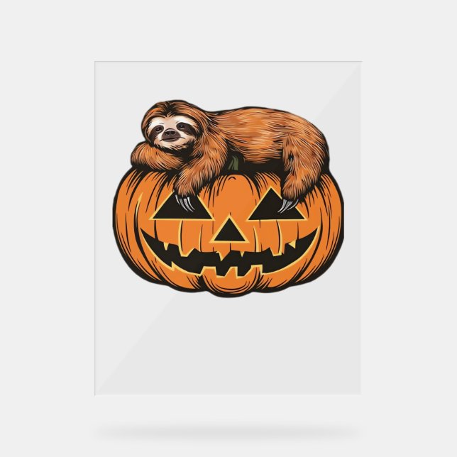 Funny Sloth on Halloween Pumpkin Essential T-Shirt Acrylic Sign (Front)