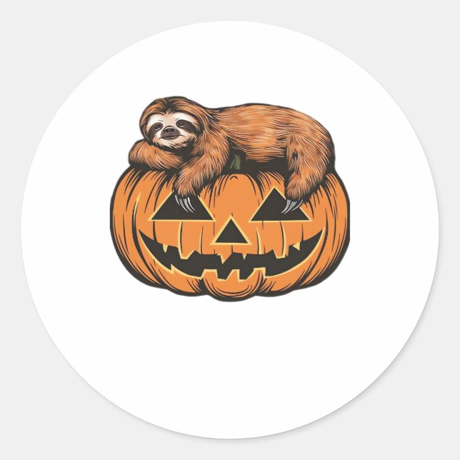 Funny Sloth on Halloween Pumpkin Essential T-Shirt Classic Round Sticker (Front)