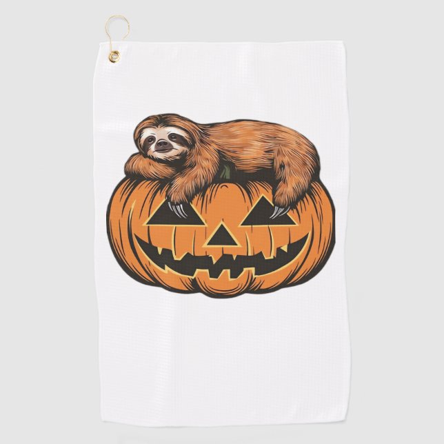 Funny Sloth on Halloween Pumpkin Essential T-Shirt Golf Towel (Front)