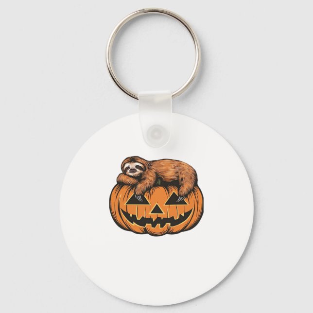 Funny Sloth on Halloween Pumpkin Essential T-Shirt Keychain (Front)