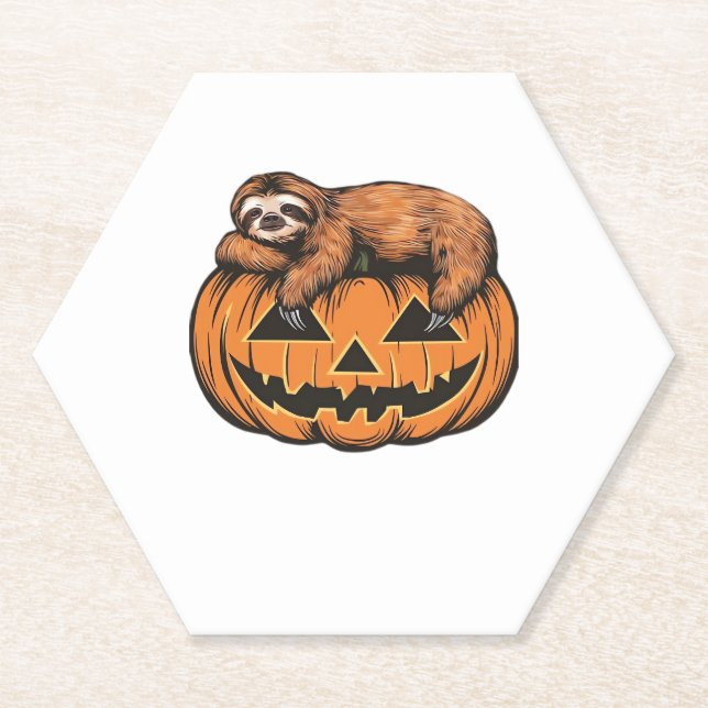 Funny Sloth on Halloween Pumpkin Essential T-Shirt Paper Coaster (Front)