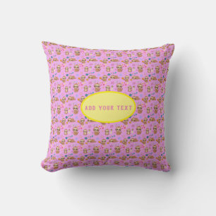 Funny Sloth Pink Pattern Hearts Add Your Text Throw Pillow