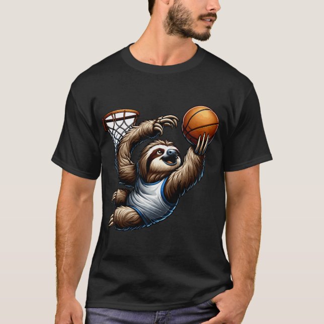 Funny Sloth Playing Basketball For Basketball Play T-Shirt (Front)