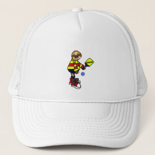 Funny Sloth Playing Pickleball Cartoon Trucker Hat