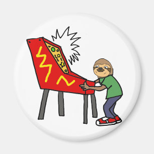 Funny Sloth Playing Pinball Cartoon Magnet