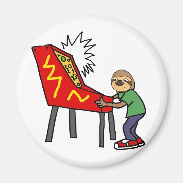 Funny Sloth Playing Pinball Cartoon Magnet (Front)