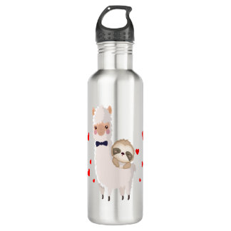 Funny Sloth Riding Llama Shirt funny Alpaca Hearts 710 Ml Water Bottle