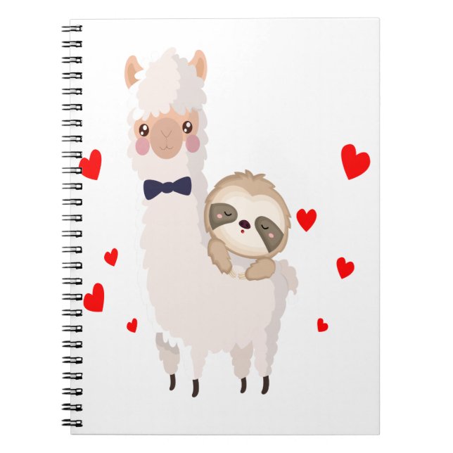 Funny Sloth Riding Llama Shirt funny Alpaca Hearts Notebook (Front)