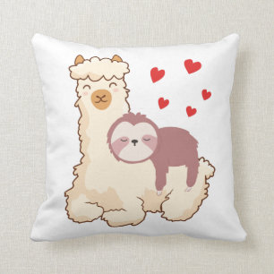 Funny Sloth Riding Llama Shirt funny Alpaca Hearts Throw Pillow
