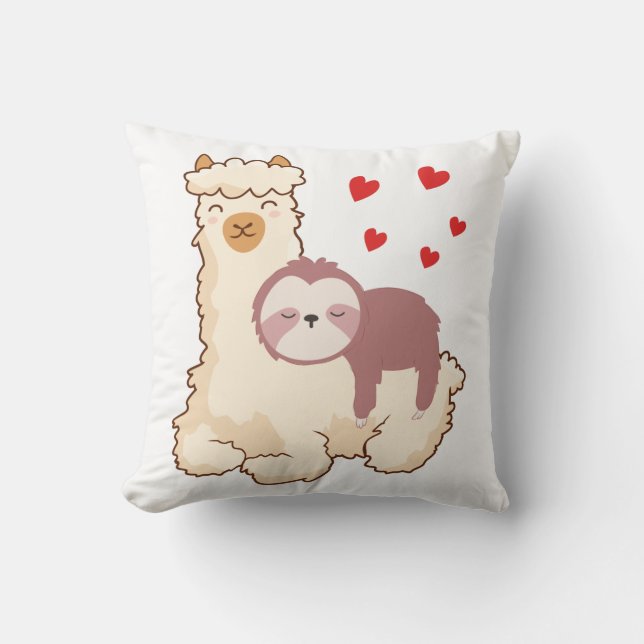 Funny Sloth Riding Llama Shirt funny Alpaca Hearts Throw Pillow (Front)