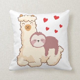 Funny Sloth Riding Llama Shirt funny Alpaca Hearts Throw Pillow