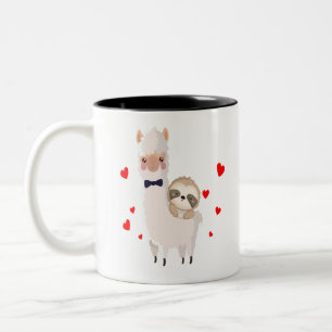 Funny Sloth Riding Llama Shirt funny Alpaca Hearts Two-Tone Coffee Mug