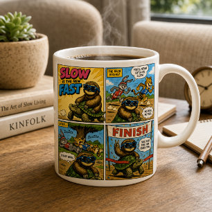 Funny Sloth Riding Turtle Comic Race Winner Coffee Mug