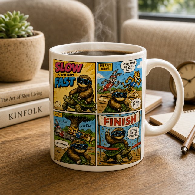 Funny Sloth Riding Turtle Comic Race Winner Coffee Mug (Creator Uploaded)