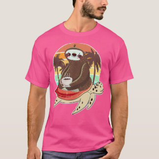 Funny Sloth Riding Turtle Drinking Its T-Shirt