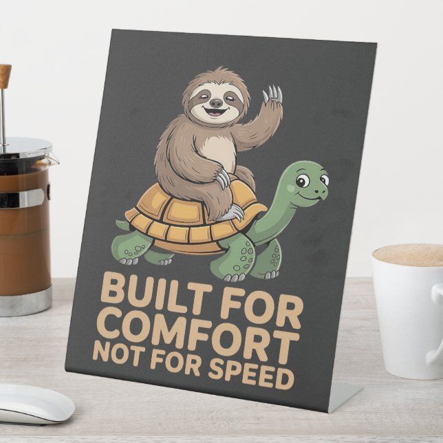 Funny Sloth Riding Turtle Pedestal Sign (In SItu)