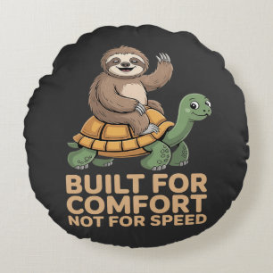 Funny Sloth Riding Turtle Round Pillow