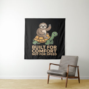 Funny Sloth Riding Turtle Tapestry
