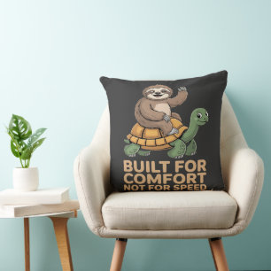 Funny Sloth Riding Turtle Throw Pillow
