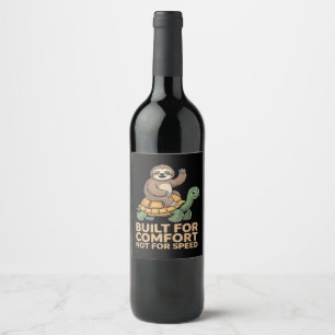 Funny Sloth Riding Turtle Wine Label