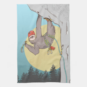 Funny sloth rock climbing kitchen towel