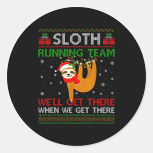 Funny Sloth Running Team Xmas Lights Ugly Sloth Ch Classic Round Sticker