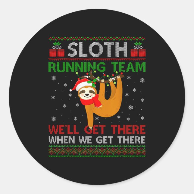 Funny Sloth Running Team Xmas Lights Ugly Sloth Ch Classic Round Sticker (Front)