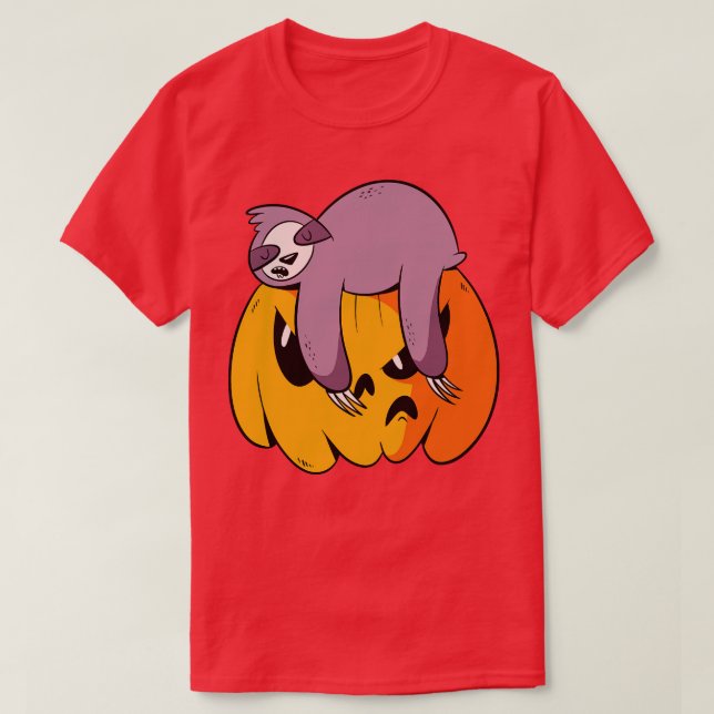 Funny Sloth Sleeping on JackoLantern T-Shirt (Design Front)