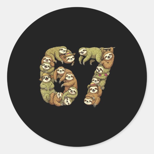Funny Sloth Tribal 6 7 Meme Six Seven Love  Classic Round Sticker (Front)