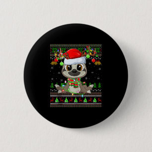 Funny Sloth Ugly Christmas Sweaters Holiday Santa 2 Inch Round Button