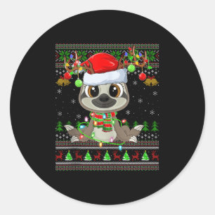 Funny Sloth Ugly Christmas Sweaters Holiday Santa  Classic Round Sticker