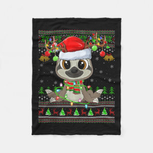 Funny Sloth Ugly Christmas Sweaters Holiday Santa  Fleece Blanket