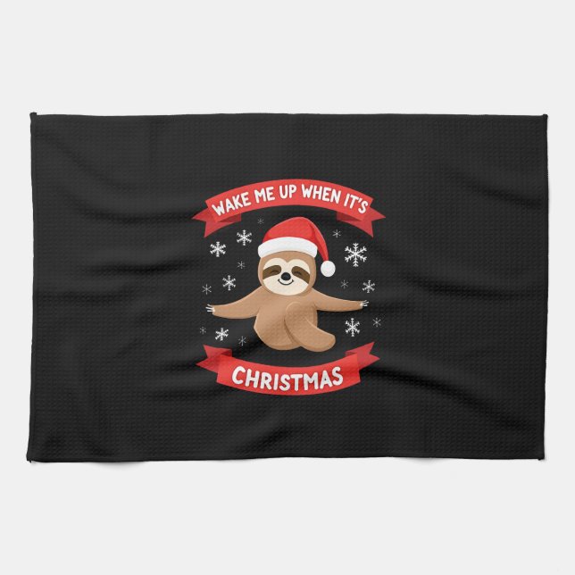 Funny Sloth wake me up when its Christmas Xmas Cut Kitchen Towel (Horizontal)