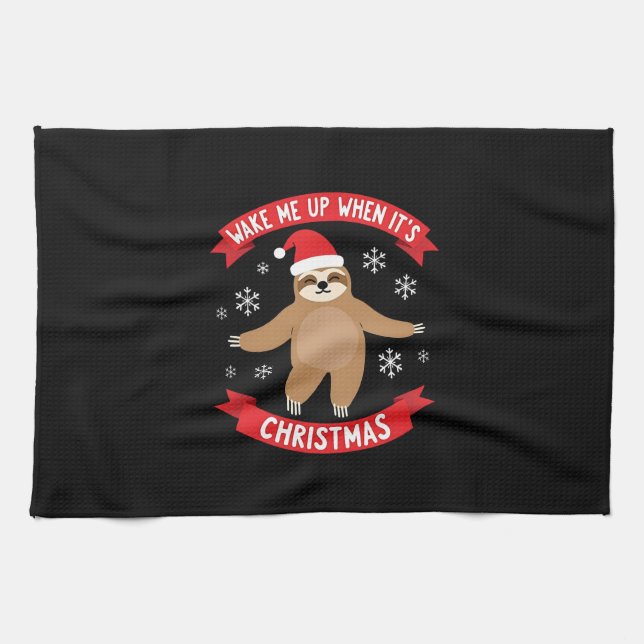 Funny Sloth wake me up when its Christmas Xmas Cut Kitchen Towel (Horizontal)