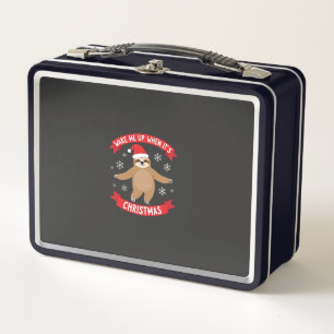 Funny Sloth wake me up when its Christmas Xmas Cut Metal Lunch Box