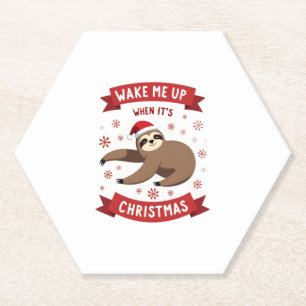 Funny Sloth wake me up when its Christmas Xmas Cut Paper Coaster