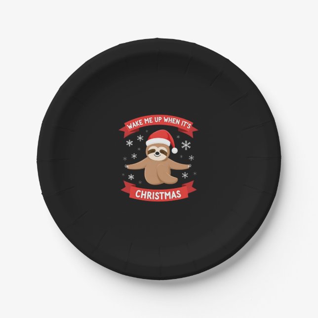 Funny Sloth wake me up when its Christmas Xmas Cut Paper Plate (Front)