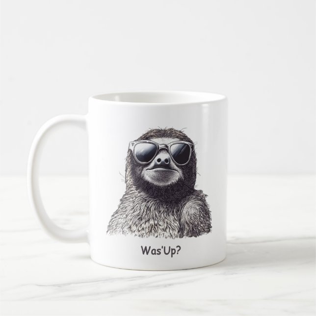 Funny Sloth Wearing Sunglasses Coffee Cup - (Left)