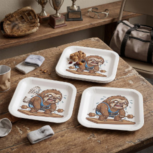 Funny Sloth Weightlifter Gym Sports Paper Plate