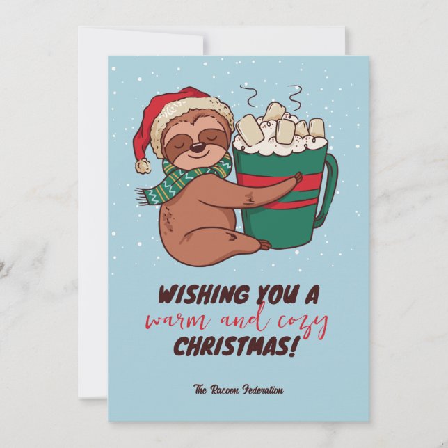 Funny Sloth Winter Holiday Merry Christmas Card (Front)
