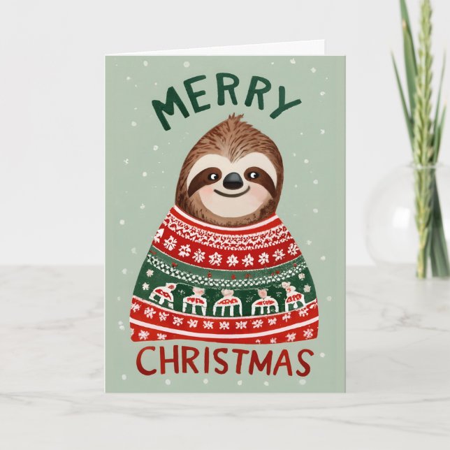 Funny Sloth With Christmas Sweater Card (Front)