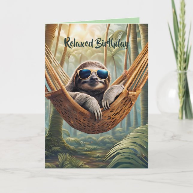 Funny sloth with sunglasses in a hammock, custom  card (Front)