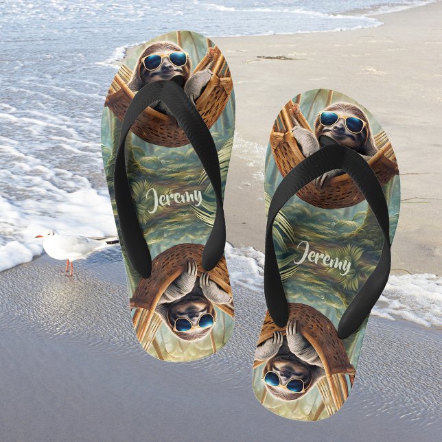 Funny sloth with sunglasses in a hammock kid's flip flops (Creator Uploaded)
