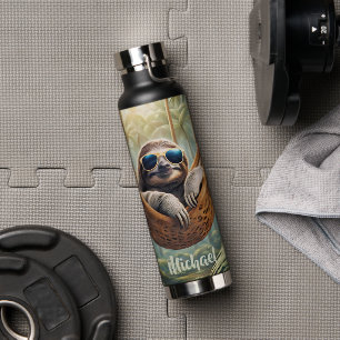 Funny sloth with sunglasses in a hammock  water bottle