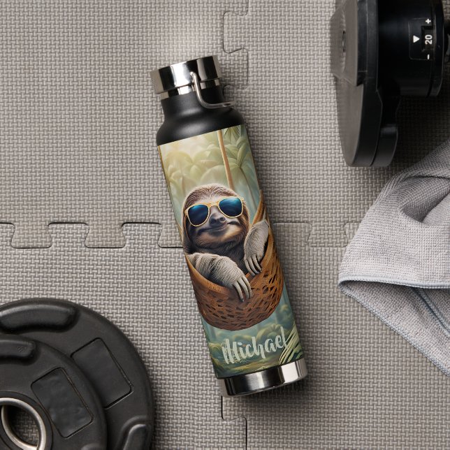 Funny sloth with sunglasses in a hammock  water bottle (Gym)