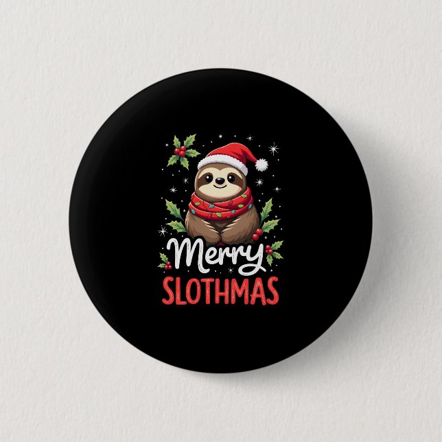 Funny Sloth Xmas Lights Merry Slothmas Sloth Chris 2 Inch Round Button (Front)