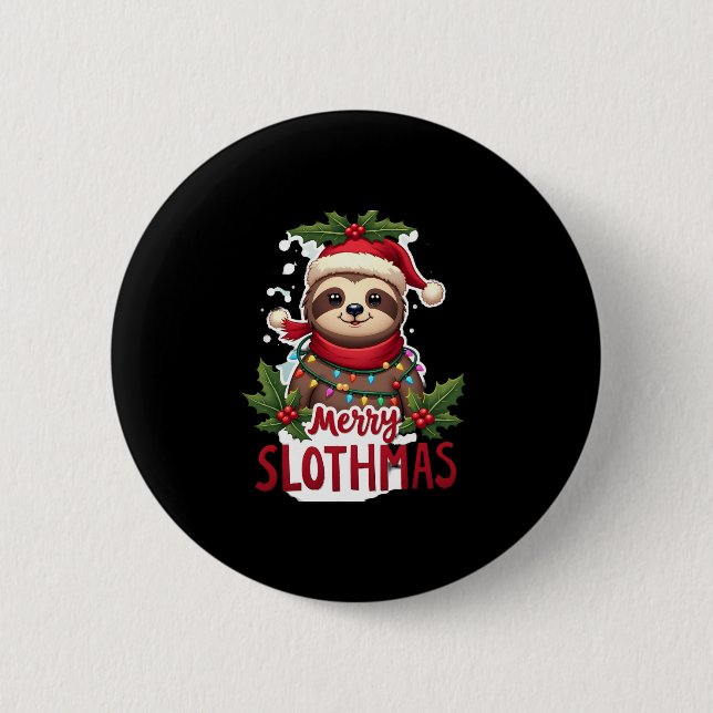 Funny Sloth Xmas Lights Merry Slothmas Sloth Chris 2 Inch Round Button (Front)