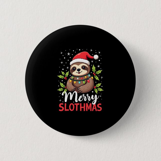 Funny Sloth Xmas Lights Merry Slothmas Sloth Chris 2 Inch Round Button (Front)