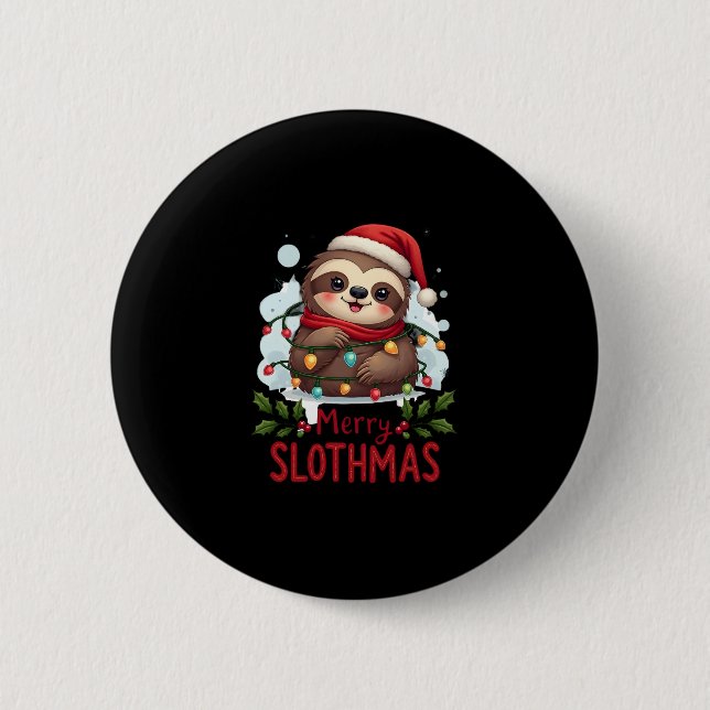 Funny Sloth Xmas Lights Merry Slothmas Sloth Chris 2 Inch Round Button (Front)