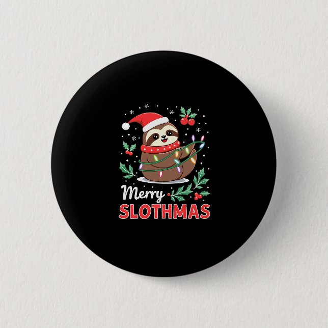 Funny Sloth Xmas Lights Merry Slothmas Sloth Chris 2 Inch Round Button (Front)